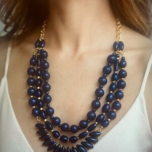 Premier Designs NWT In the Navy Beaded Necklace with Gold Accents